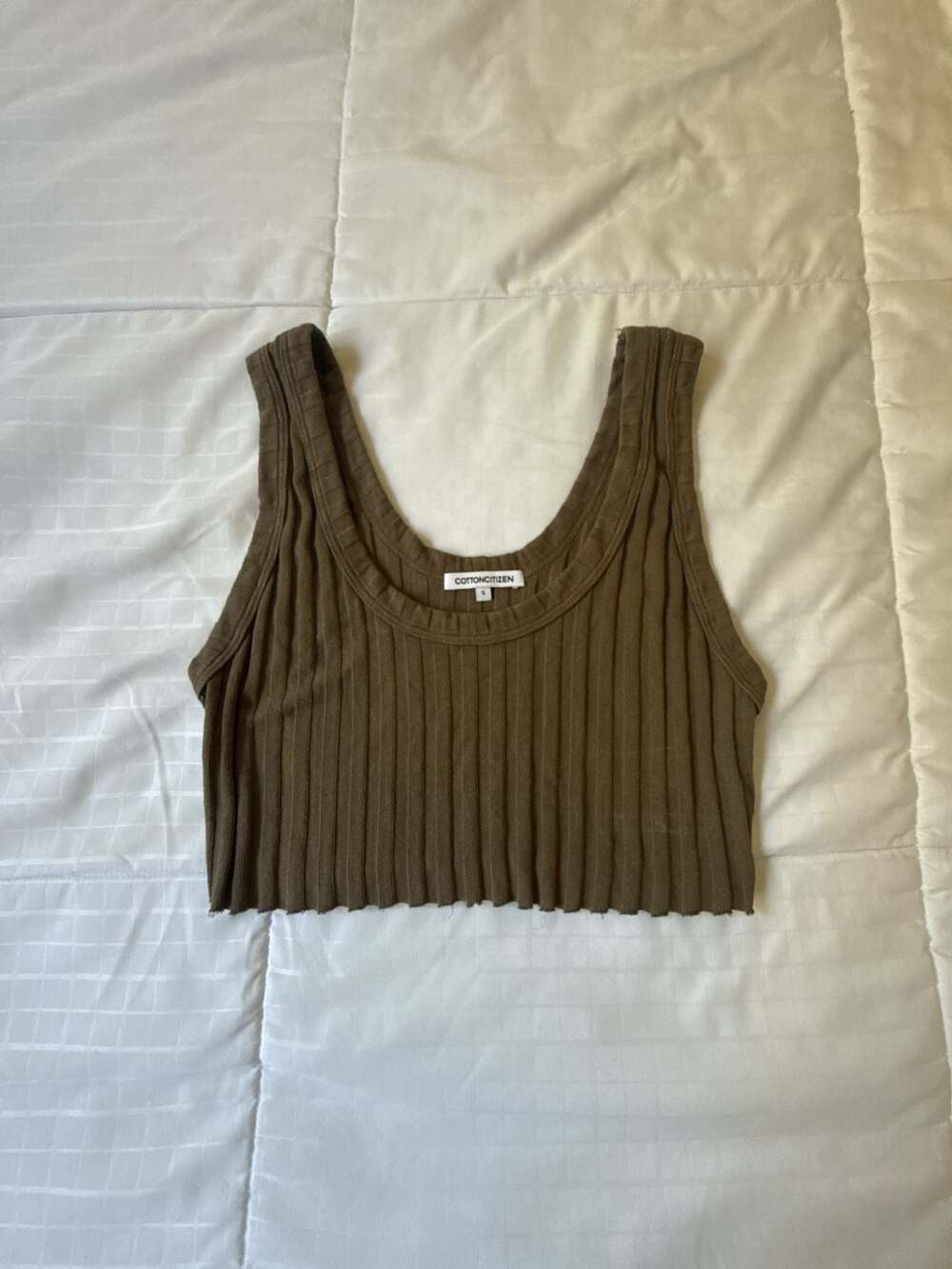 COTTON CITIZEN Ribbed Tank Top Size S Brown Cropped Scoop Neck